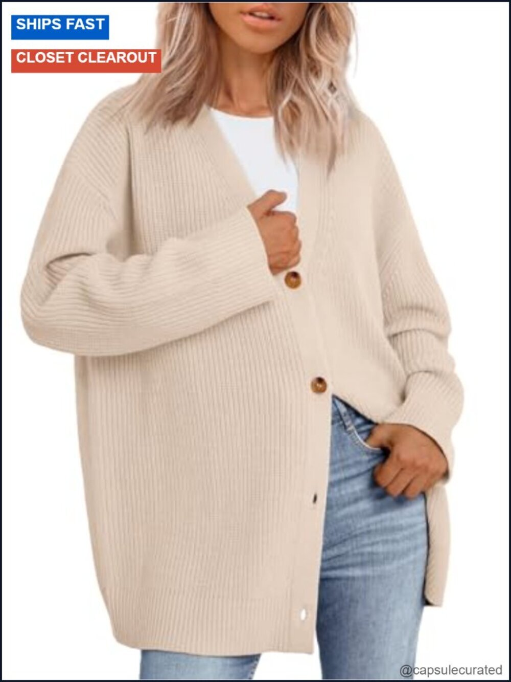 Oversized V-Neck Cardigan Sweater Knit Open Front Casual Long Sleeve
